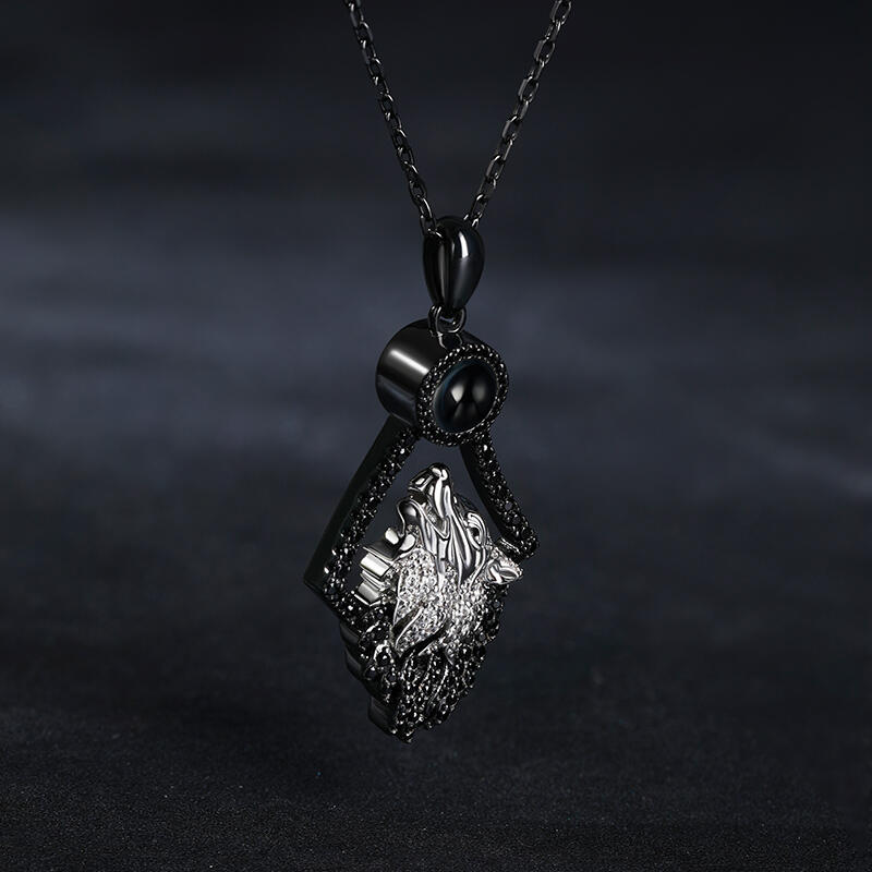 Jeulia "Guardian of Love" Wolf Personalized Photo Projection Sterling Silver Necklace