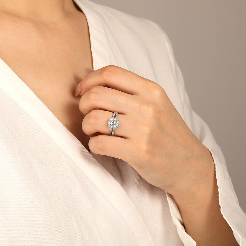 "As If In Love" Round Cut Halo Engagement Ring