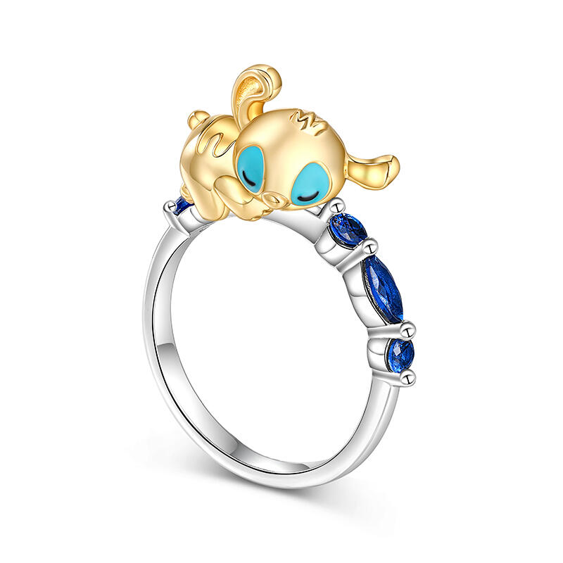 Jeulia Anillo de Dos Tonos de Monstruo de Dibujos Animados de Plata