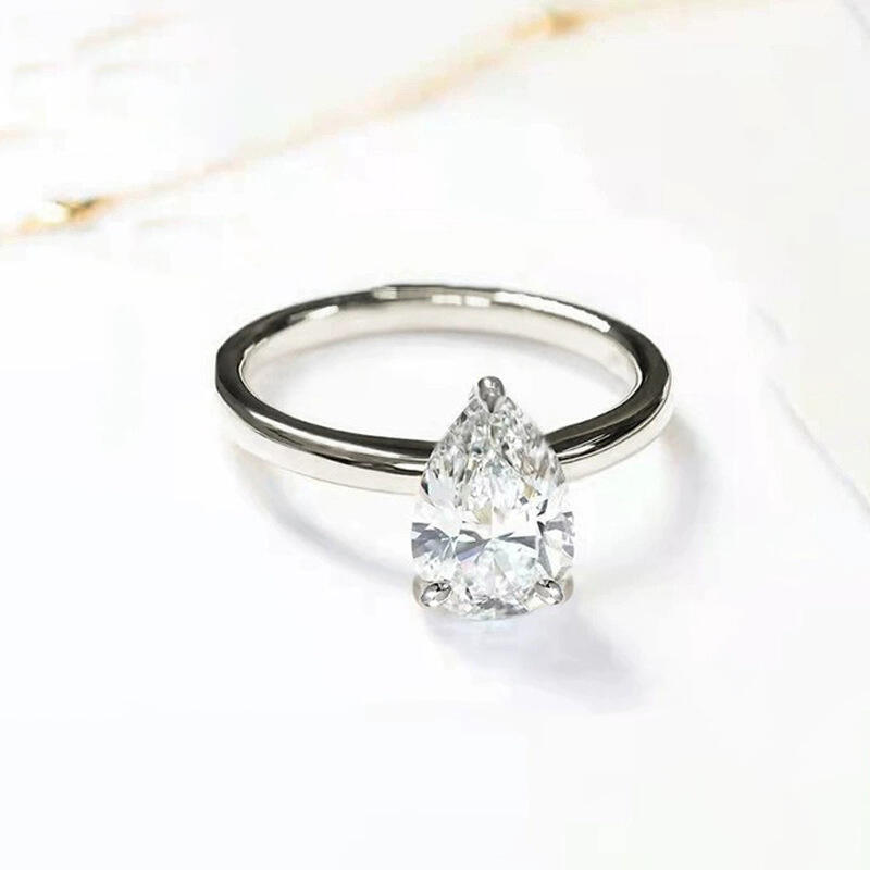 Jeulia Simple Pear Cut Sterling Silver Ring