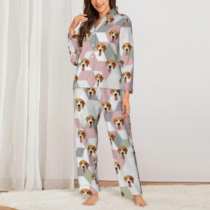 Pyjama personnalisé avec photo d'animal de compagnie, motif géométrique simple et élégant, cadeau pour elle