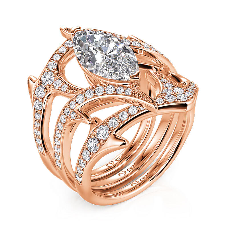 Jeulia x Leyla Thorn Bush Women Rose Gold Ring Set