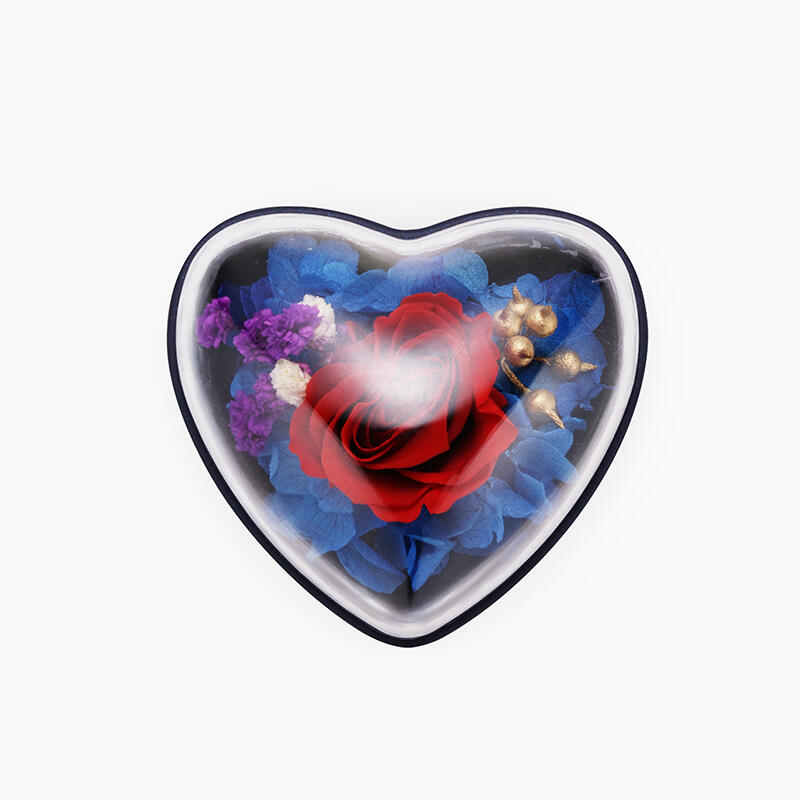 Herzförmige Schmuckdose "Bewahrte Ewige Rose" - Blau