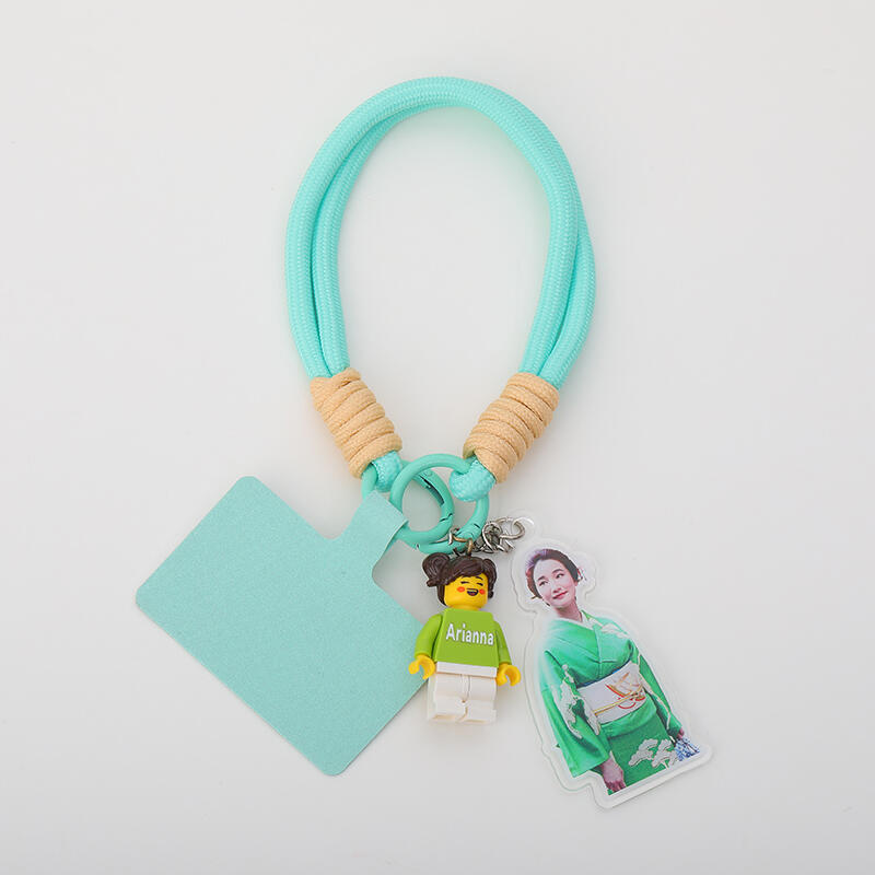 Personalized Braided Rope Phone Chain with Minifigure and Acrylic Photo Gift