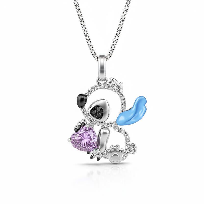 Jeulia Hug Me "Little Monster" Heart Cut Blue Ear Personalized Sterling Silver Necklace