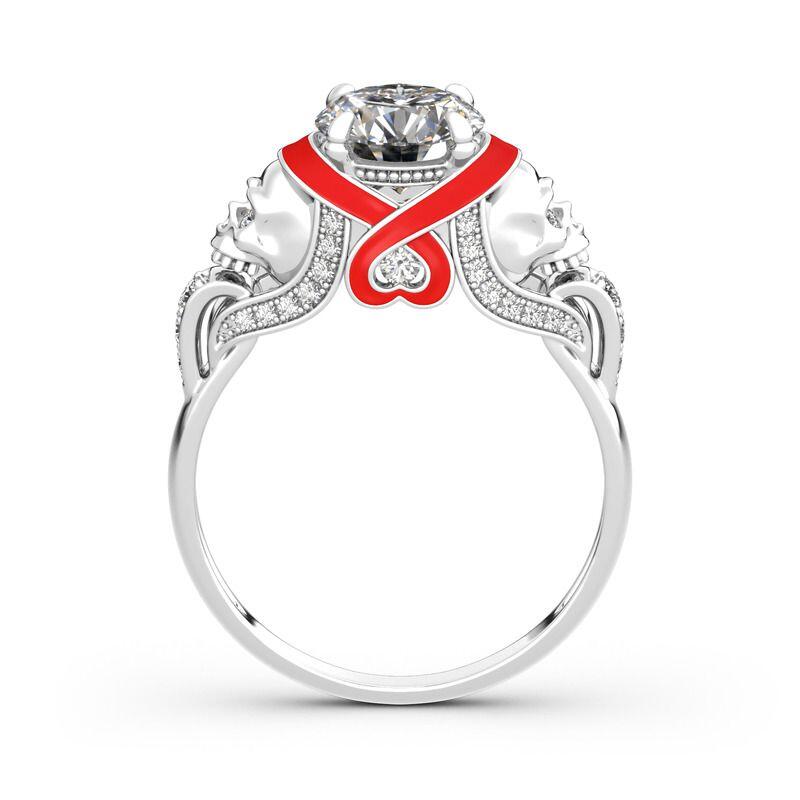 Jeulia Round Cut Heart Design Enamel Two Skull Sterling Silver Ring