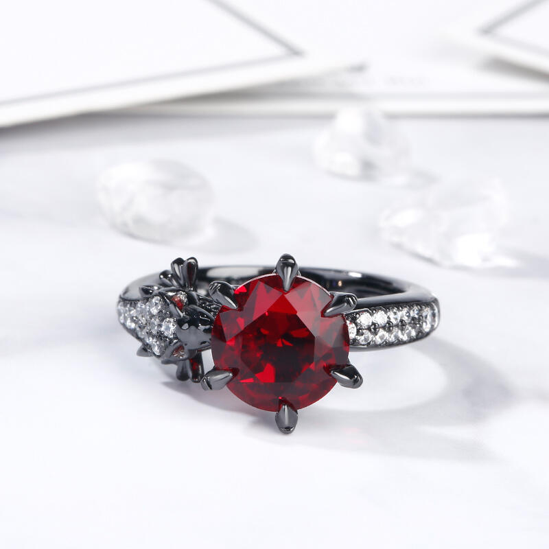 Jeulia Anillo De Dragón De Plata Con Color Negro En Talla De Redonda Con Piedra Roja