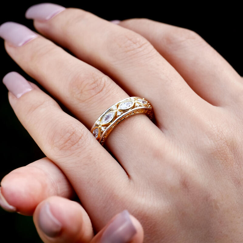 Jeulia Scrollwork Two Tone Sterling Silver Women's Band