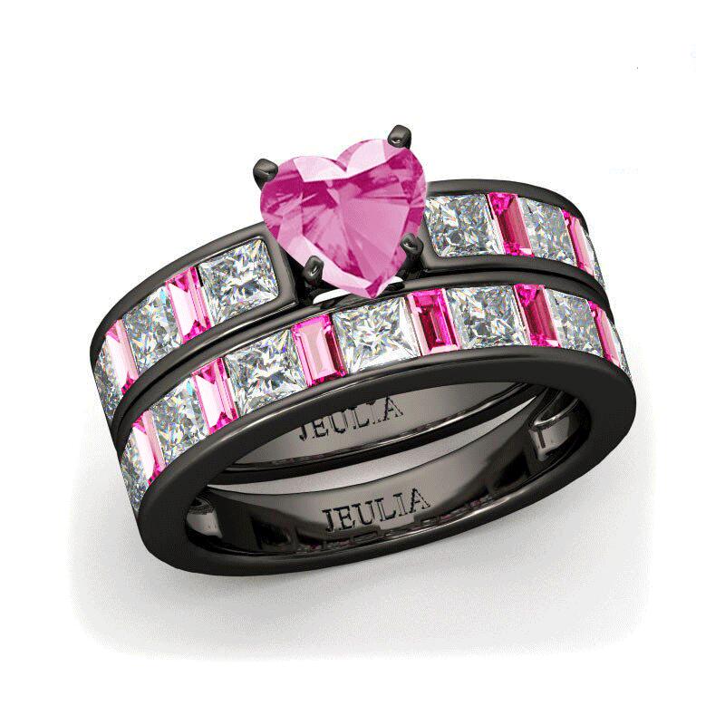 Jeulia Heart Cut Sterling Silver Ring Set