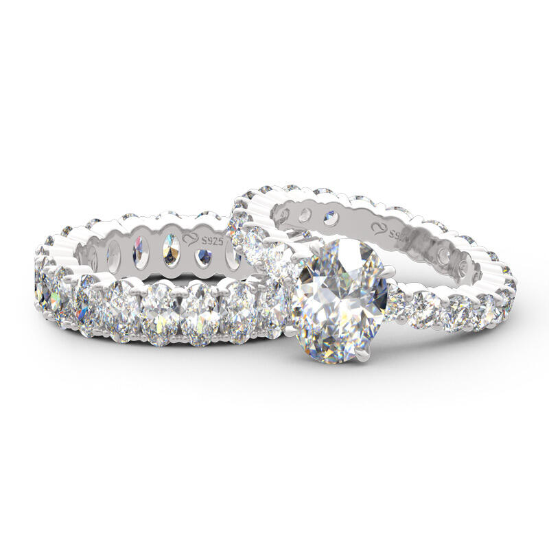 Jeulia Oval Cut Eternity Sterling Silver Ring Set