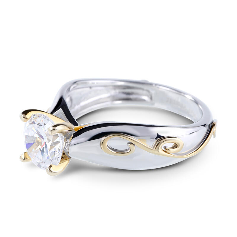 Jeulia Two Tone Solitaire Round Cut Sterling Silver Ring