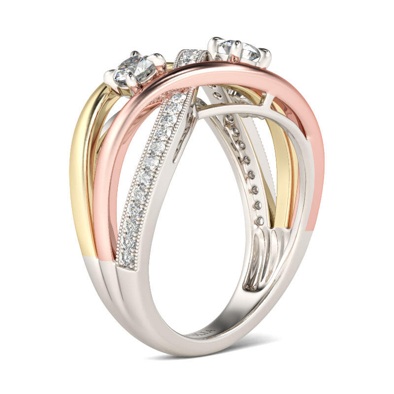 Jeulia Tri-Tone Round Cut Sterling Silver Women's Band