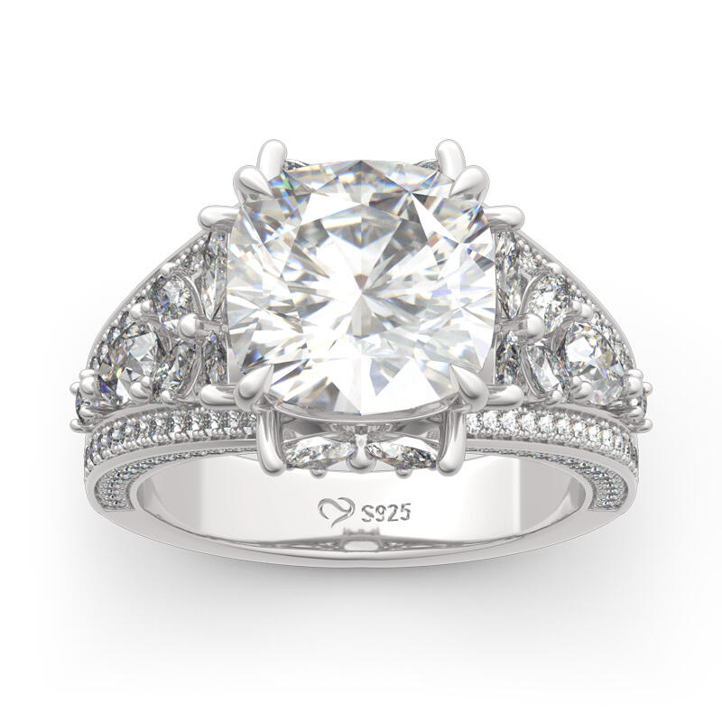 Jeulia Four-leaf Clover Design Cushion Cut Sterling Silver Ring