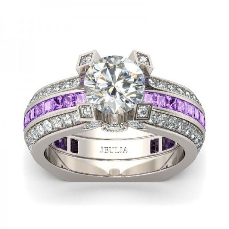 Jeulia Interchangeable Round Cut Sterling Silver Ring Set