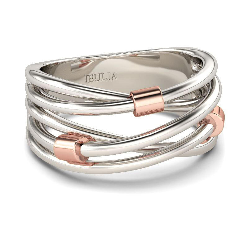 Jeulia Anillo de plata esterlina cruzada de dos tonos