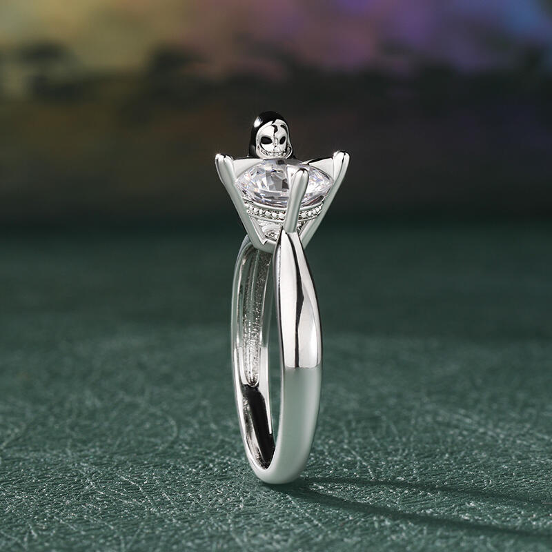 Jeulia Hug Me "Soul Harvester" Skull Sickle Round Cut Sterling Silver Ring