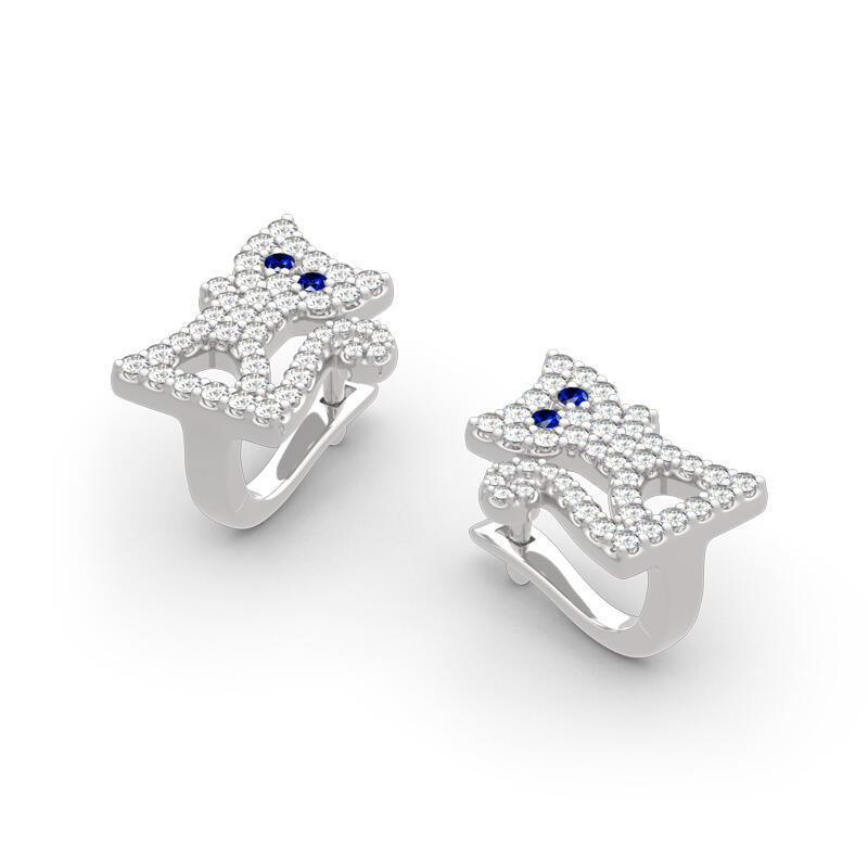 Jeulia Cute Cat Design Sterling Silver Hoop Earrings