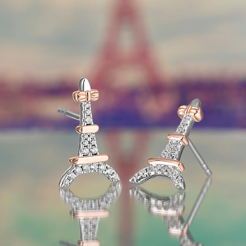 Jeulia "Romantic Paris" Eiffel Tower Sterling Silver Children's Earrings