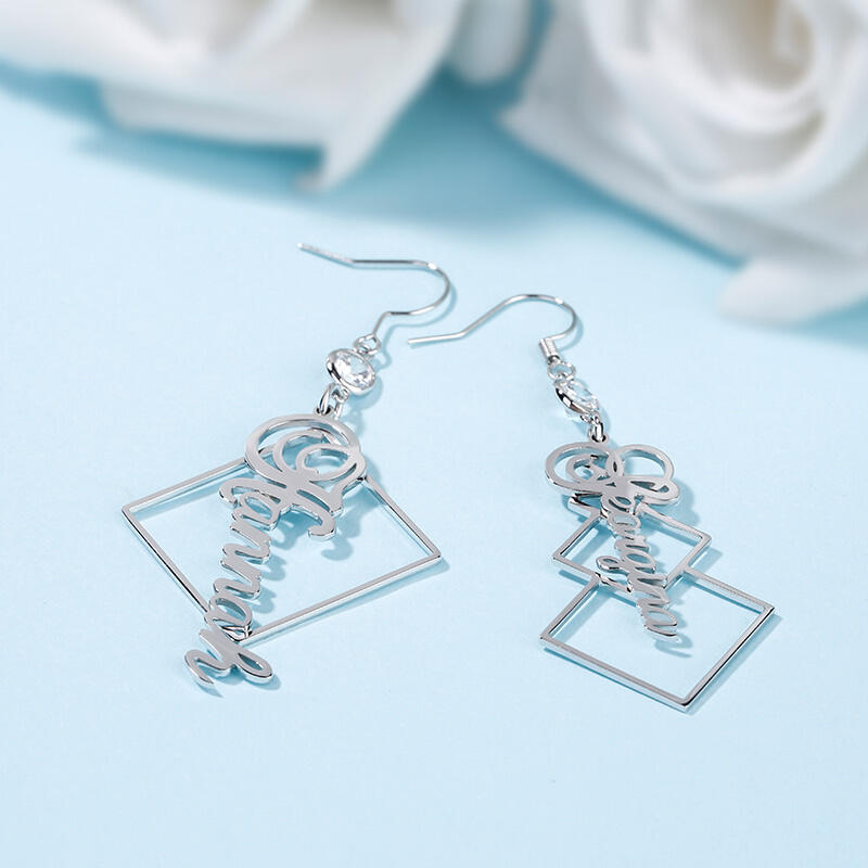 Jeulia Asymmetrical Personalized Sterling Silver Earrings
