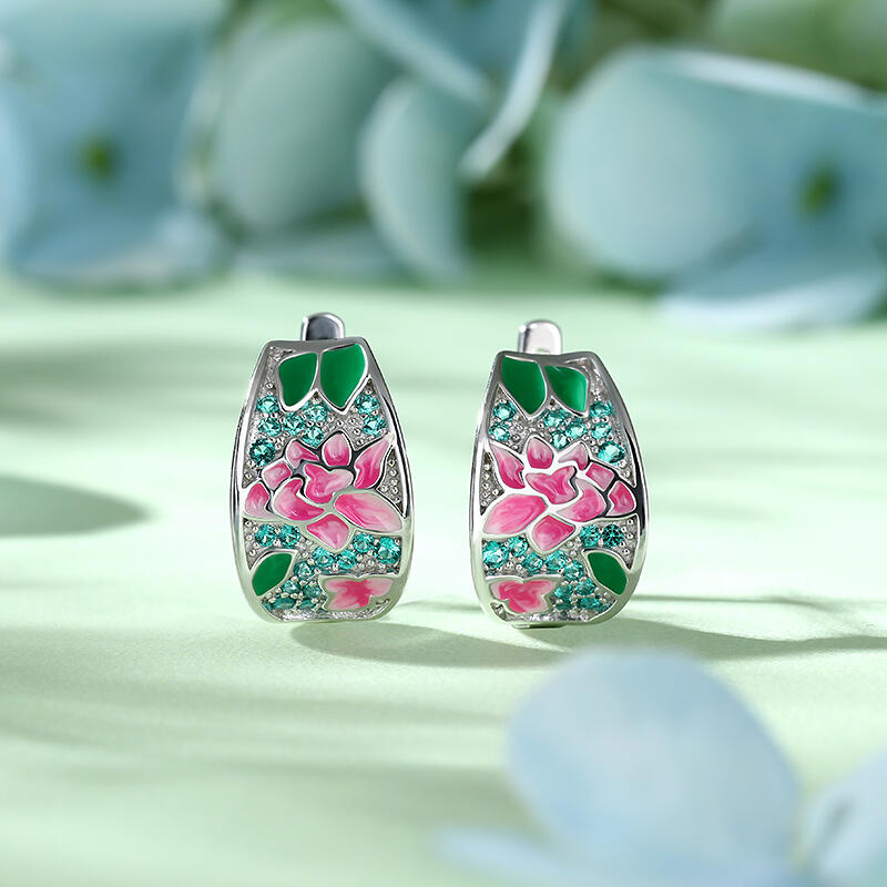 Jeulia Brincos de prata esterlina com esmalte de flores gêmeos