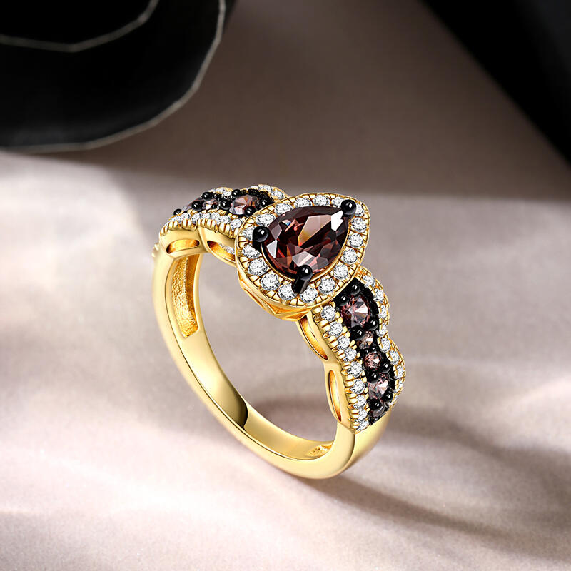 Jeulia Tvåfärgad Halo Päronslipad Sterling Silver Ring
