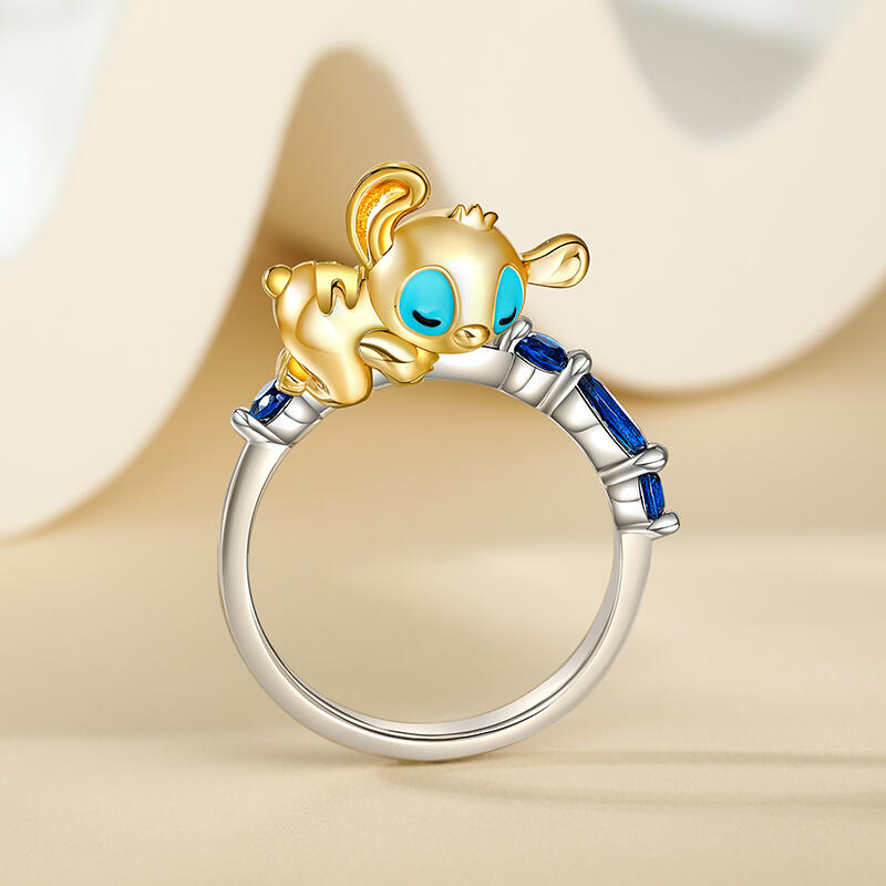 Jeulia Anillo de Dos Tonos de Monstruo de Dibujos Animados de Plata