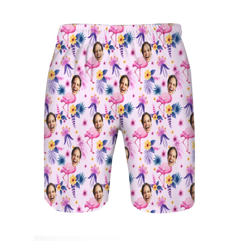 Personalisierte Foto Herren Strandshorts mit rosa Flamingo-Muster Schönes Geschenk für die Familie