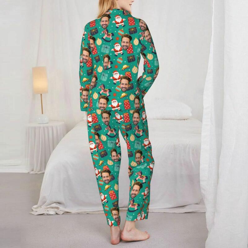 Personalized Pajamas Custom Photo Santa Claus Hobbyhorse Cute Pattern Design Gift for Family