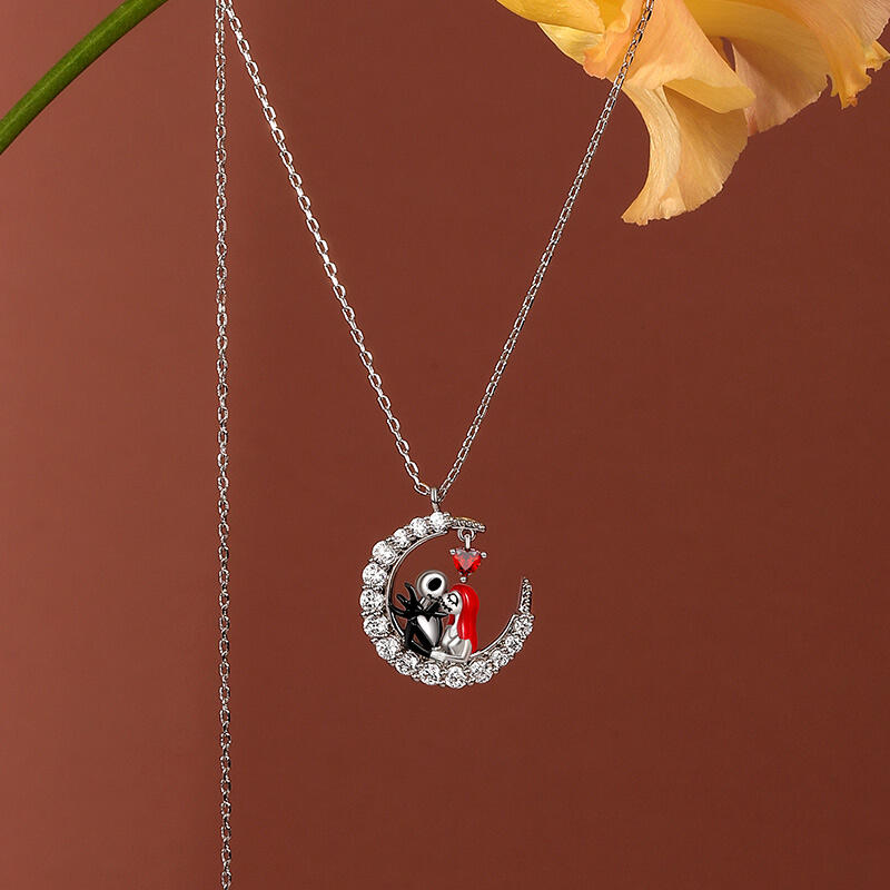 Jeulia Collar de Pareja Calavera Beso del Amor Verdadero con Piedra de Nacimiento
