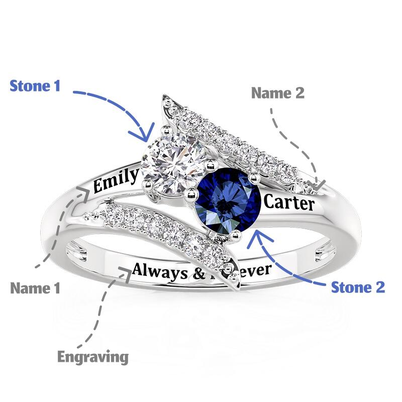 Jeulia Custom Bypass Two Stone Name Ring