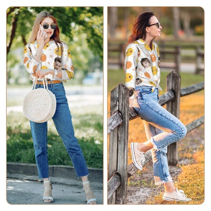 Pijamas personalizados con foto de cara personalizada, diseño de lindo patrón de sol, regalo exquisito para su familia