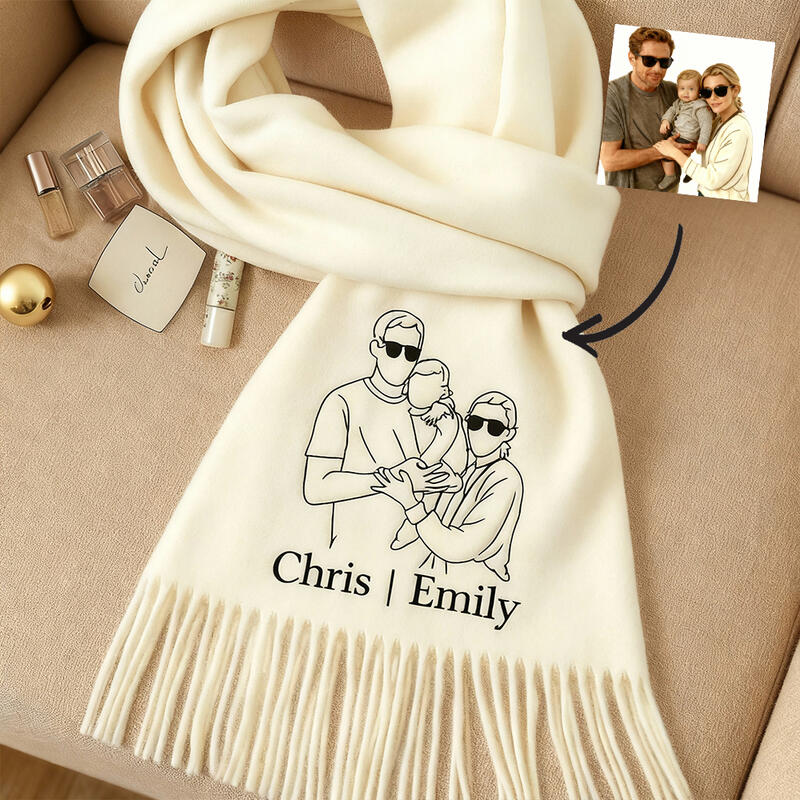 Sciarpa personalizzata con ricamo foto su misura Regalo per i membri della famiglia