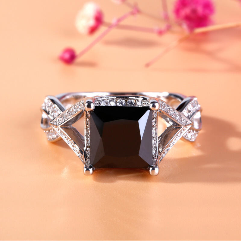 Jeulia Twist Princess Cut Sterling Silver Ring