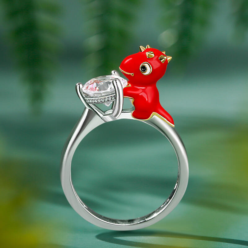 Jeulia Hug Me "Låt oss Spela" Dinosaurie Rundt Skuret  Sterling Silver Ring