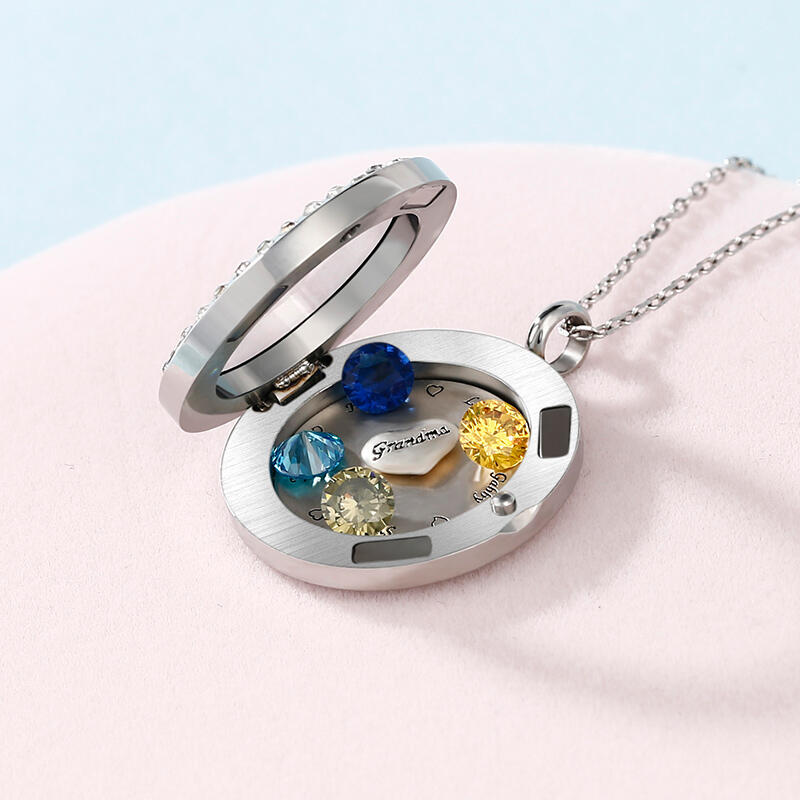 誕生石 チャーム 刻印 ロケット ネックレス オーダーメイド