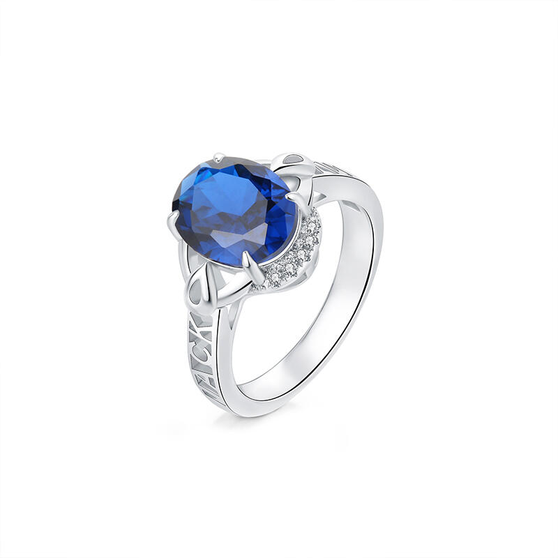 Jeulia Anel com nome halo de corte oval personalizado de prata esterlina