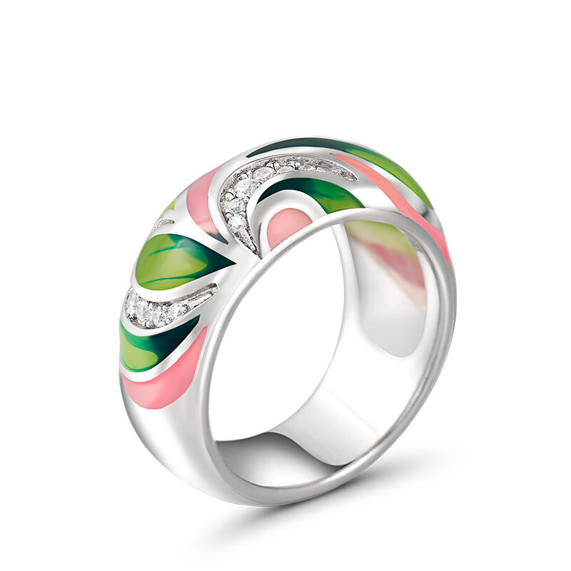 Jeulia Anillo Simple de Moda Esmalte de Plata Esterlina de Las Mujeres