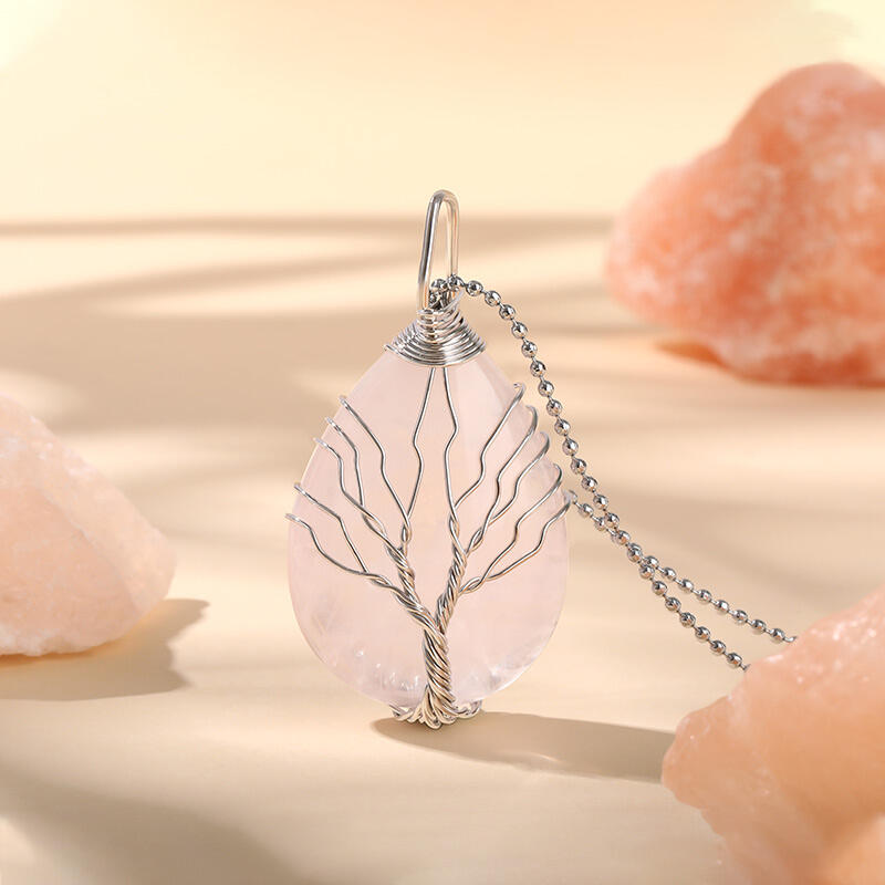 Jeulia "Unconditional Love" Winding Tree Design Natural Rose Quartz Necklace