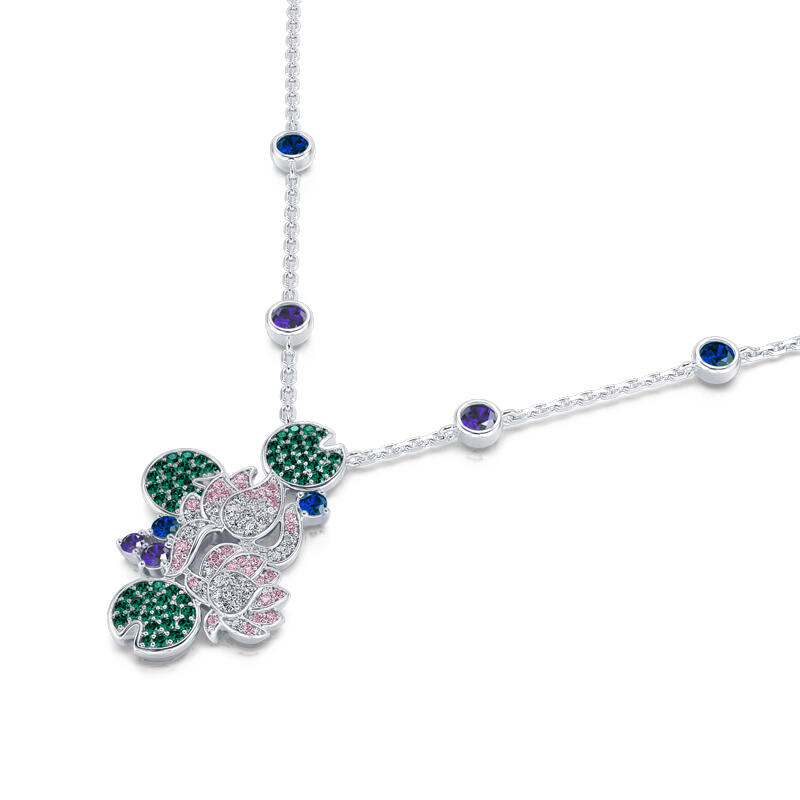 Jeulia "En fridfull trädgård" Vattenliljorna inspirerade sterling silver halsband