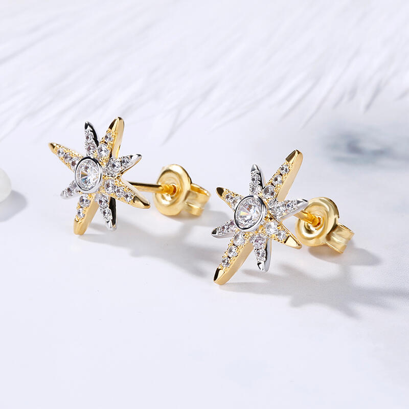 Jeulia Two Tone Star Sterling Silver Earrings