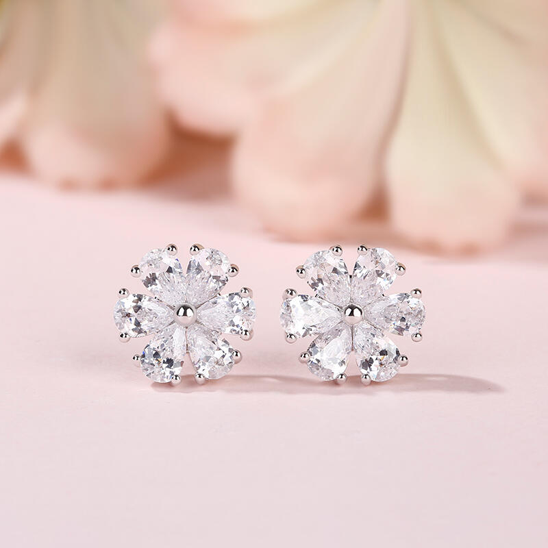Jeulia Clous d'Oreilles Fleur Elégant en Argent Sterling