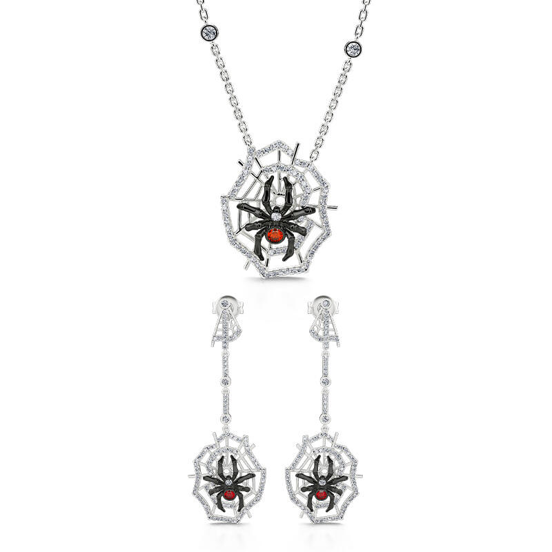 Jeulia "Web of Death" Spider Web Two Tone Sterling Silver Jewelry Set