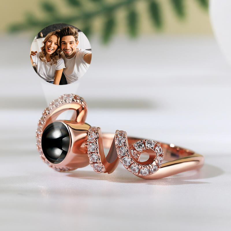 Jeulia "You Complete Me" Personalized Photo Projection Sterling Silver Ring