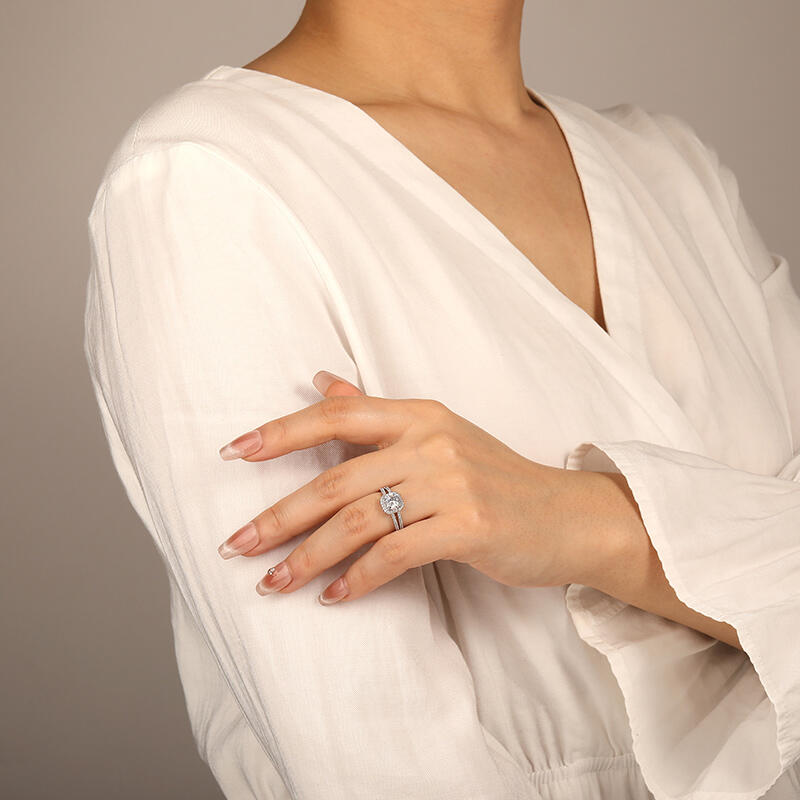 "As If In Love" Round Cut Halo Engagement Ring