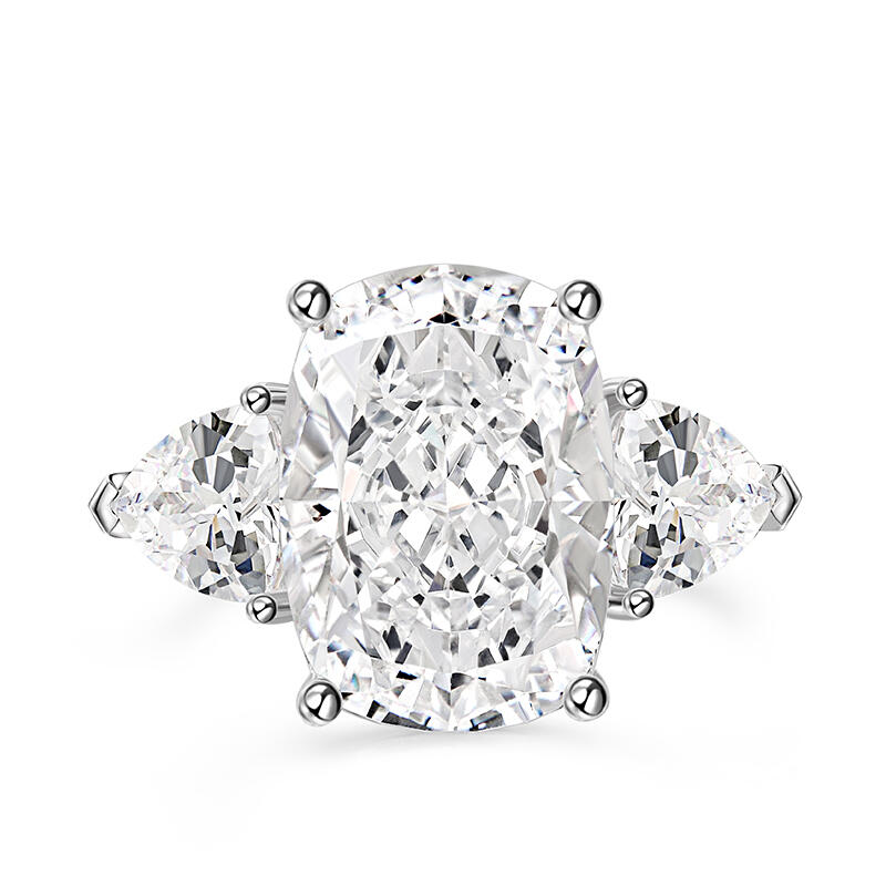 Jeulia Anillo de Plata de Ley con Tres Piedras de Forma Oblonga Gruesa