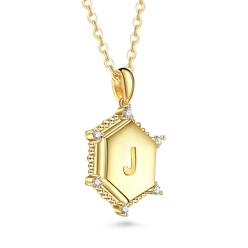 Jeulia Collar Personalizado de Plata de Ley con Placa de Letra de Sol Hexagonal Grabada