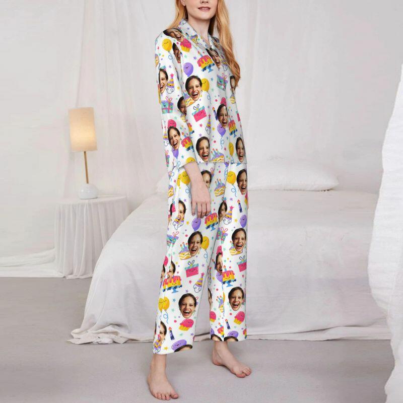 Personalized Pajamas Custom Photo Cake Celebration Party Cute Pattern Design Birthday Gift for Family