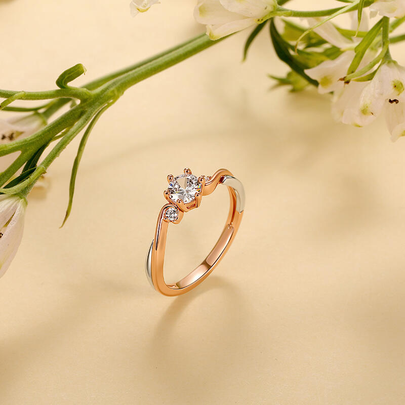 Jeulia Anillo para Mujer de Tres Piedras Bicolor Torcido con Piedra Natal Personalizada