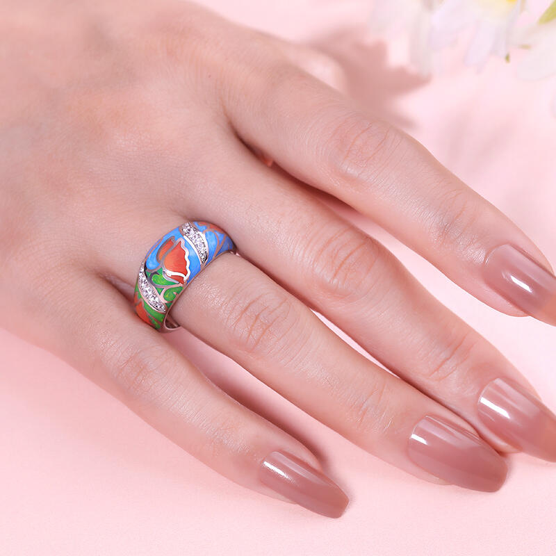 Jeulia "Ideal Love" Flower Enamel Sterling Silver Ring