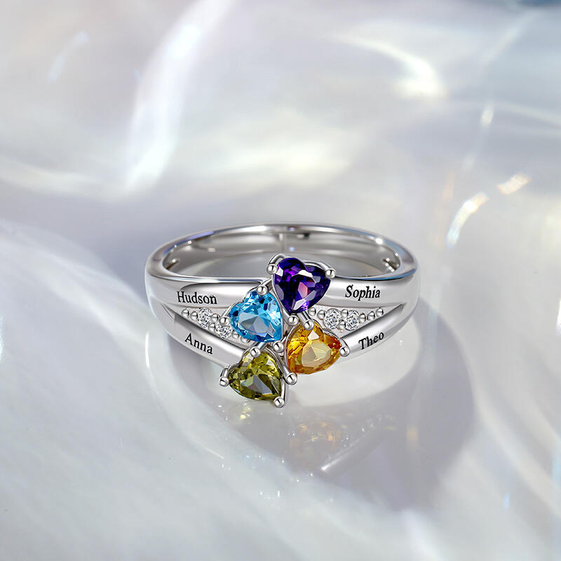 Jeulia Custom 4 Birthstone Heart Engagement Ring Name Engraved